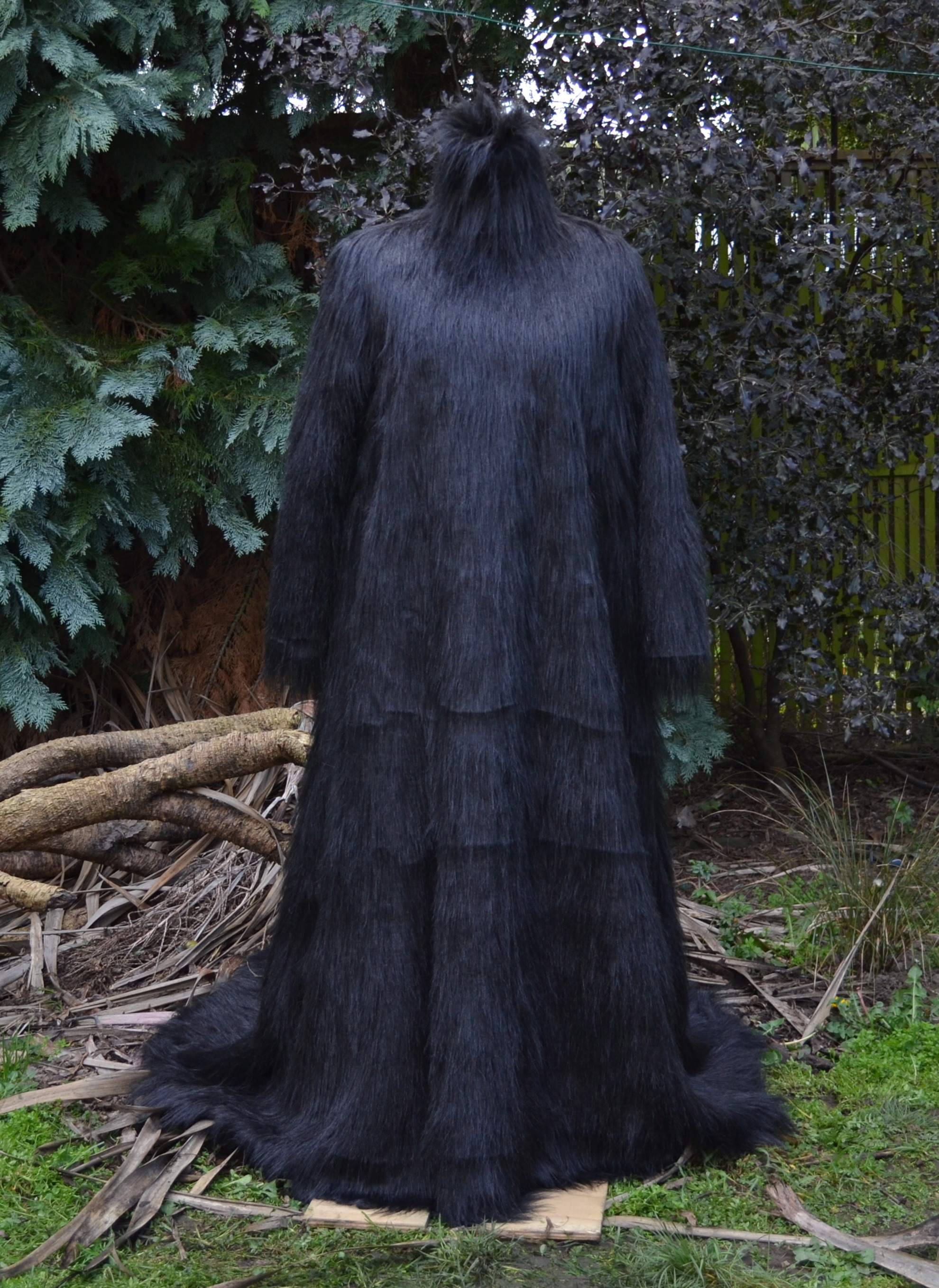 Long black hairy dress costume from the music video Zoo Eyes
