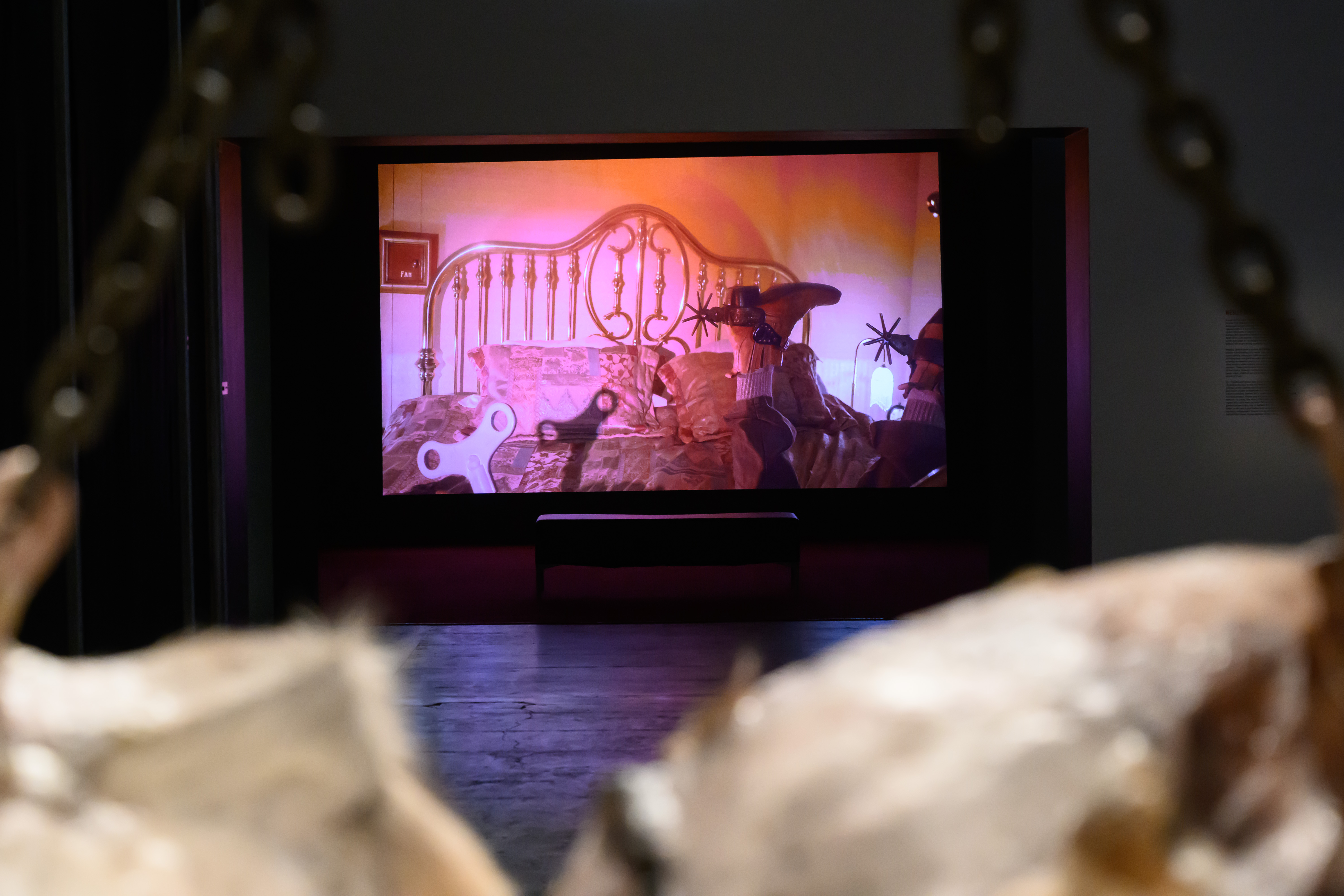 Install shot of Tia and Ming Ranginui's video in The Brood