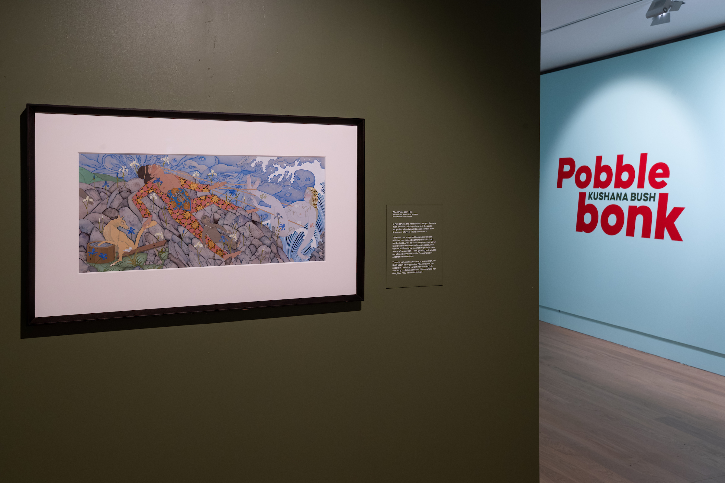 Install view of Kushana Bush: Pobblebonk at The Dowse Art Museum, 2026.